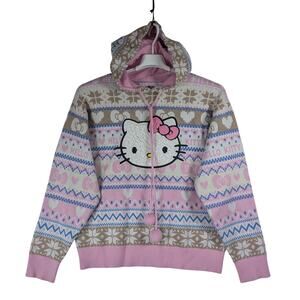 Hello Kitty x Forever 21 Holiday Fair Isle Hoodie Rare Women’s Size Small USED